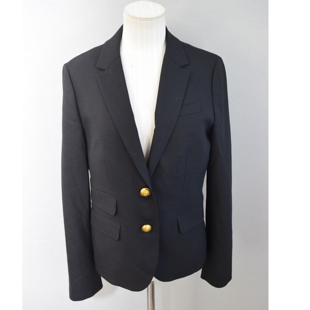 J.Crew Dalton Blazer 4T Black Tollegno 1900 Italian Wool Gold Button Womens
